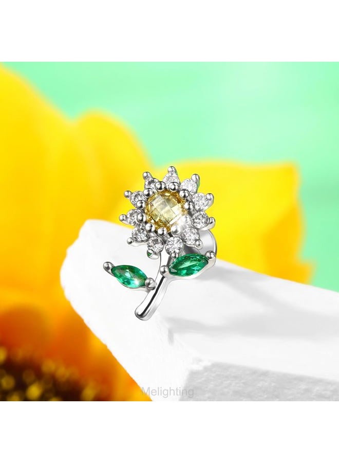 Melighting MeIighting Flower Flat Back Earring Internally Threaded 16G Cartilage Earring Clear CZ 8 mm Helix Earring Helix Stud Stainless Steel 316L Helix Piercing, 16G8mm, Stainless Steel, cubic zirconia - Image 3