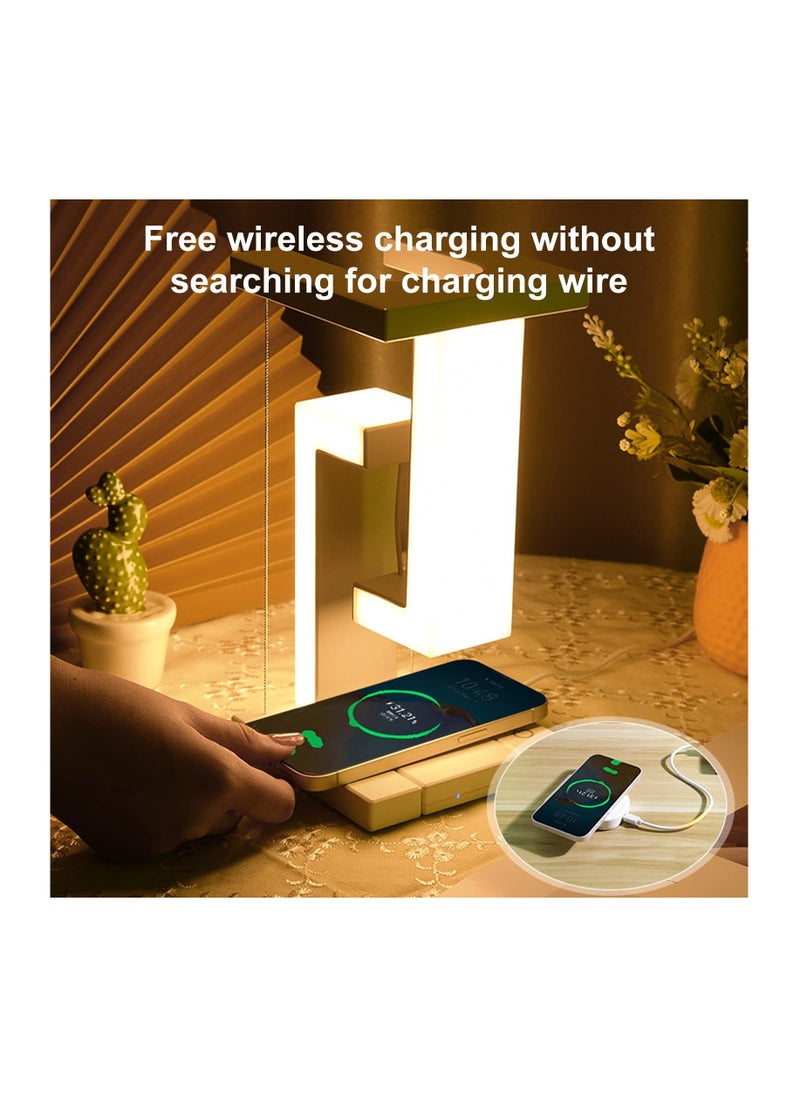 Excefore - Touch Control Bedside Table Lamps with USB Port, Modern Floating Nightstand Lamp with 10W Fast Wireless Charger, 3-Way Dimmable LED Smart Night Light Lamp for Bedroom Table Living Room Decor - Image 1