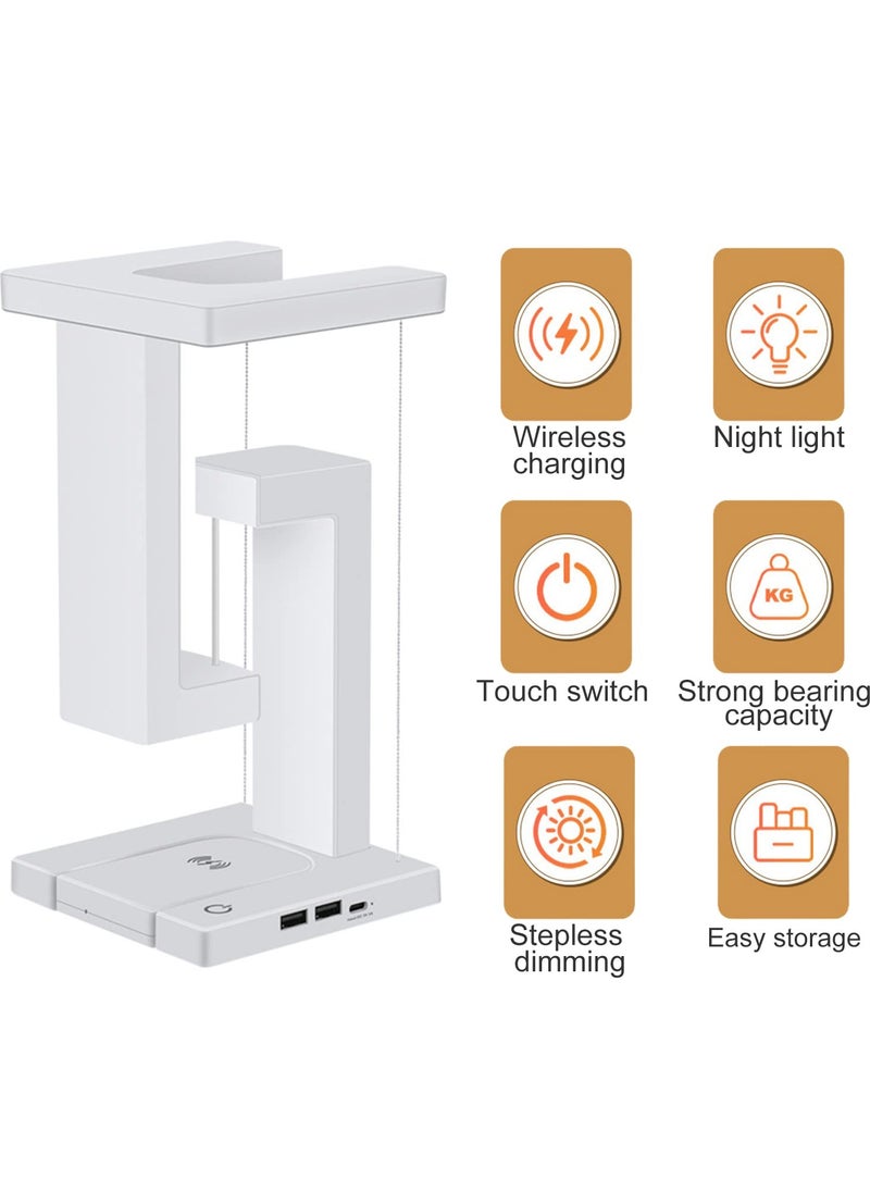 Excefore - Touch Control Bedside Table Lamps with USB Port, Modern Floating Nightstand Lamp with 10W Fast Wireless Charger, 3-Way Dimmable LED Smart Night Light Lamp for Bedroom Table Living Room Decor - Image 1
