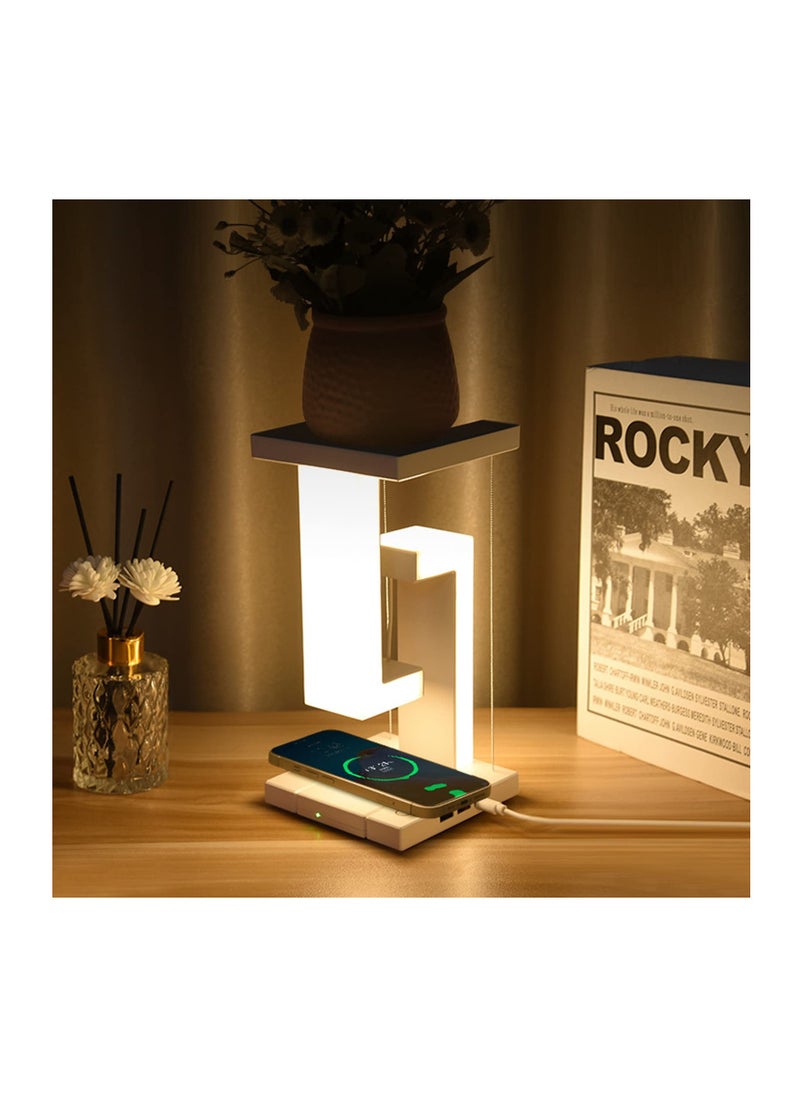 Excefore - Touch Control Bedside Table Lamps with USB Port, Modern Floating Nightstand Lamp with 10W Fast Wireless Charger, 3-Way Dimmable LED Smart Night Light Lamp for Bedroom Table Living Room Decor - Image 1