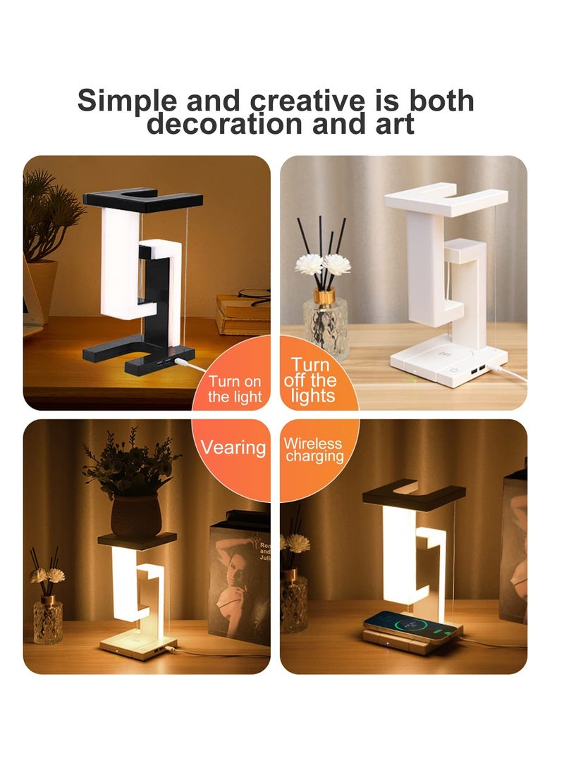 Excefore - Touch Control Bedside Table Lamps with USB Port, Modern Floating Nightstand Lamp with 10W Fast Wireless Charger, 3-Way Dimmable LED Smart Night Light Lamp for Bedroom Table Living Room Decor - Image 1