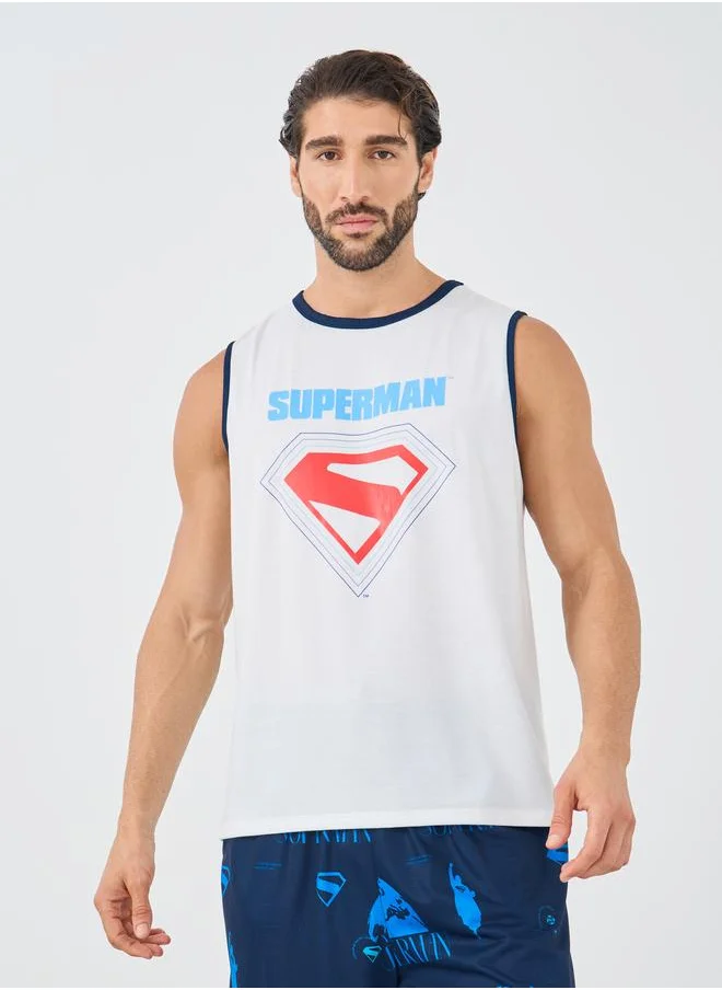 ستايلي Styli Superman Slogan Print Tank and Shorts Set