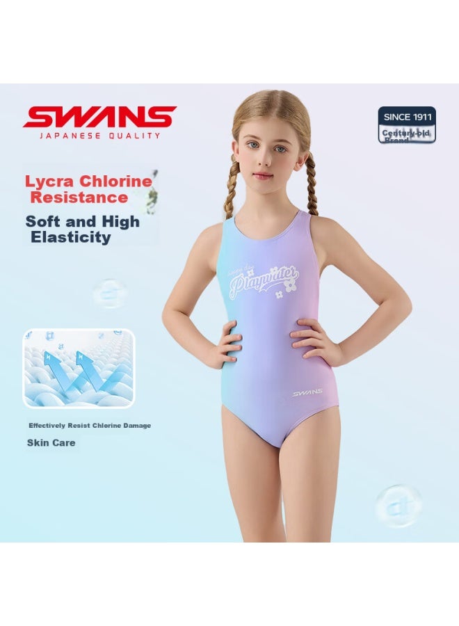 Speed Vision Swans Girls' One Piece Triangle Training Swimsuit Children's Chlorine Resistant Quick Dry 242 Pink Purple Size 140 - Image 1