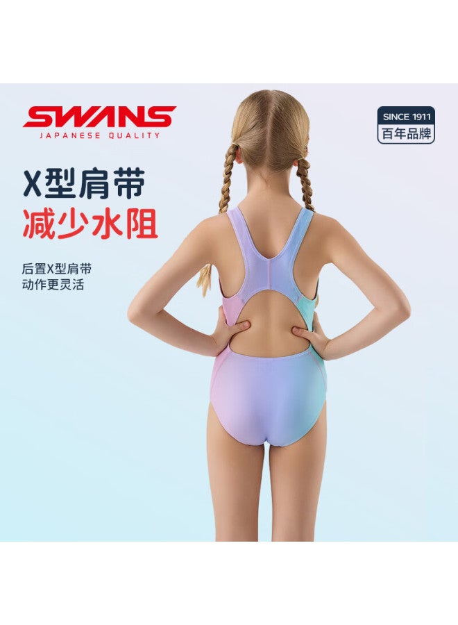 Speed Vision Swans Girls' One Piece Triangle Training Swimsuit Children's Chlorine Resistant Quick Dry 242 Pink Purple Size 140 - Image 2