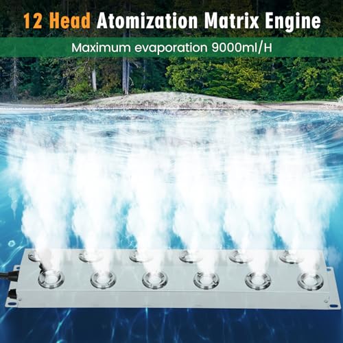 Beendou Ultrasonic Mist Maker Fogger 12 Head(9000ml/H), 110V 400W Power Water Proof Ultrasonic Mister, Ultrasonic Fogger Humidifier with Float, for Halloween Atmosphere, Vegetable Preservation, Landscape - Image 2