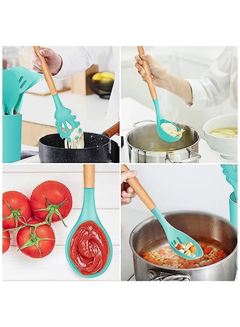 Silicone Cookware Set with Wooden Handle Perfect for Non-Stick and Heat Resistant Cookware - Image 5