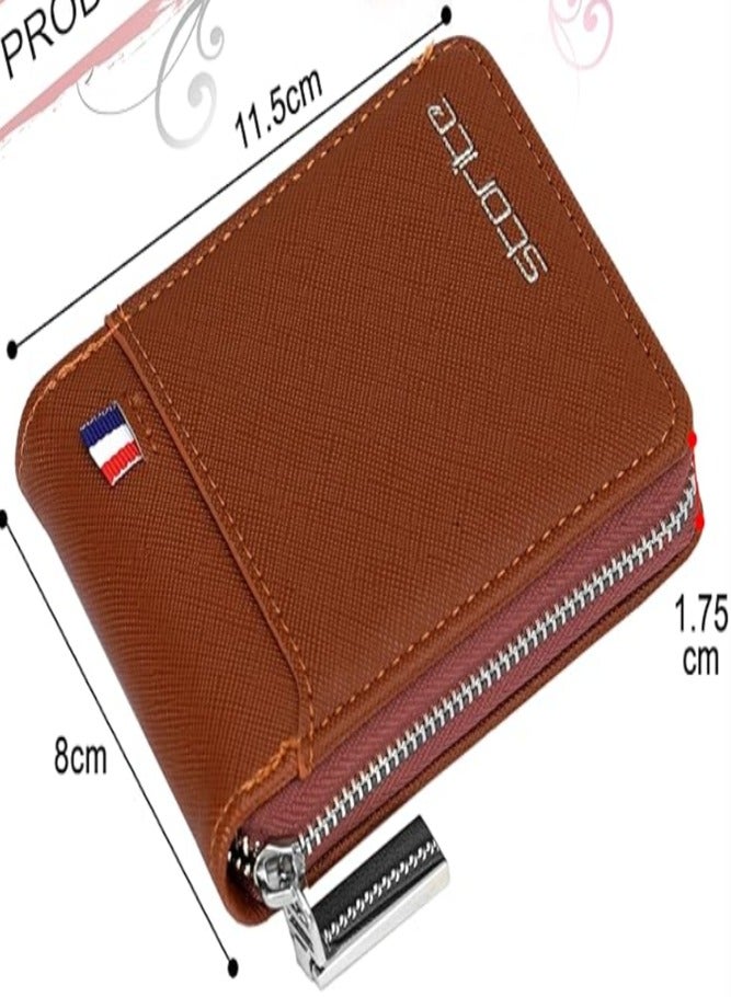 Storite PU Leather 9 Slot Vertical Credit Debit Card Holder Money Wallet Zipper Coin Purse for Men Women - LightBrown (11.5 x 1.75 x 8 cm) - Image 2