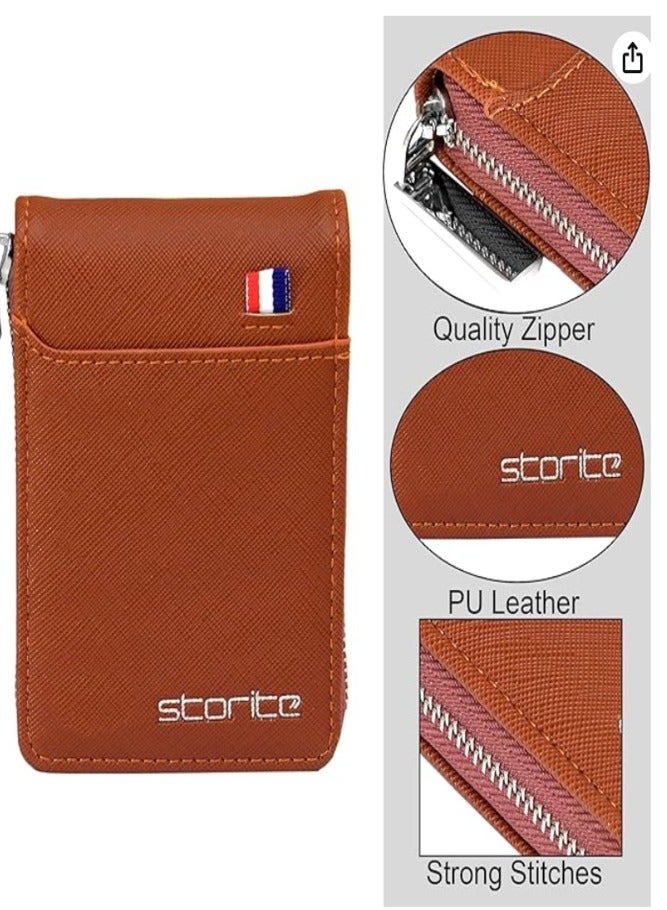 Storite PU Leather 9 Slot Vertical Credit Debit Card Holder Money Wallet Zipper Coin Purse for Men Women - LightBrown (11.5 x 1.75 x 8 cm) - Image 4
