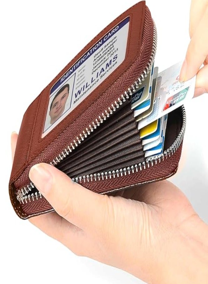 Storite PU Leather 9 Slot Vertical Credit Debit Card Holder Money Wallet Zipper Coin Purse for Men Women - LightBrown (11.5 x 1.75 x 8 cm) - Image 5