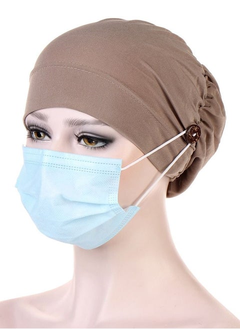 Solid Button Pullover Cap Brown