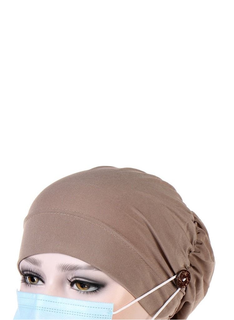 Loquat - Solid Button Pullover Cap Brown - Image 1