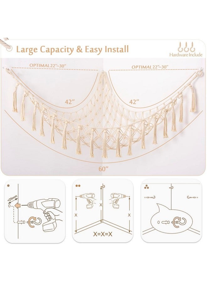YKBU Stuffed Animals Hammock Corner Hanging Net with Wooden Beads Macrame Stuffed Animal Storage Ideas Plush Holder Toy Organizer for Boho Nursery Playroom Bedroom Kids Room Decor (cream, X-Large) - Image 5