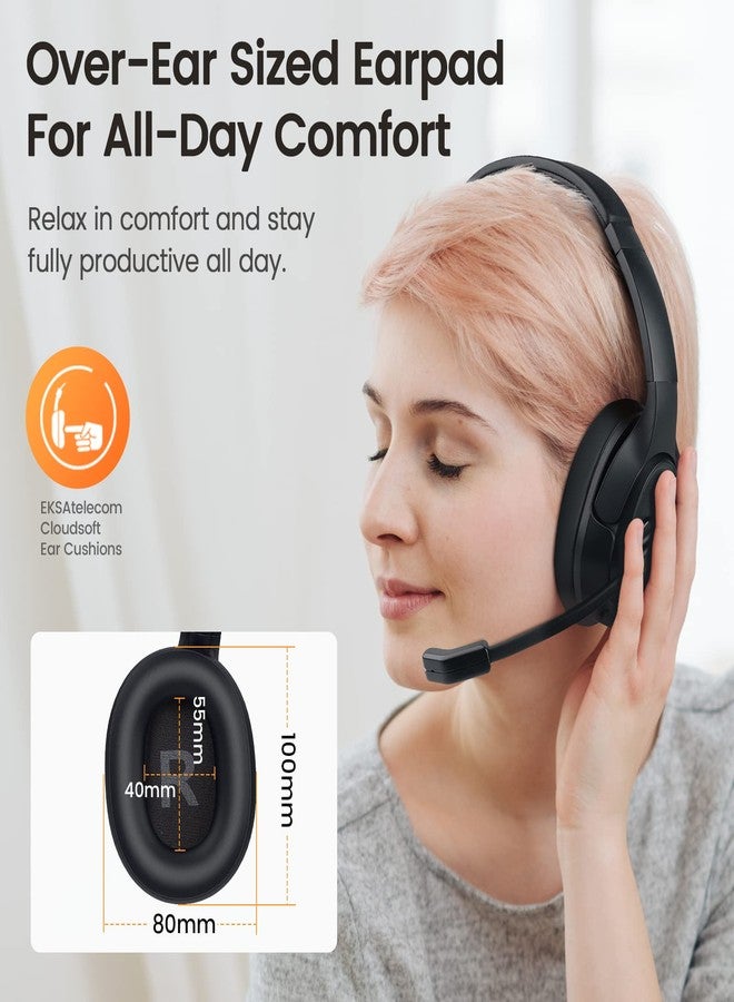 EKSA Wireless Headset with Mic for Work, Bluetooth 5.0 Headset with AI-Powered Noise Cancelling Microphone - Bluetooth Wireless Headphones with Mic for Work/PC/Laptop/Computer/Office/Zoom - Image 4