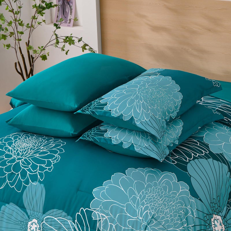 Yiran Teal Floral Comforter Set King 7 Pieces Bed In A Bag Soft Microfiber Bedding Set With 1 Comforter 1 Flat Sheet 1 Fitted Sheet 2 Pillowshams And 2 Pillowcases 104''X90'' - Image 5