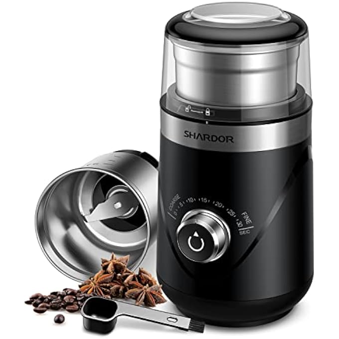 SHARDOR Adjustable Time Electric Coffee Grinder Spice Grinder For Coffee Stainless Steel Blades For Even Grinding Family Grinder Bpa Free 80G - Image 1