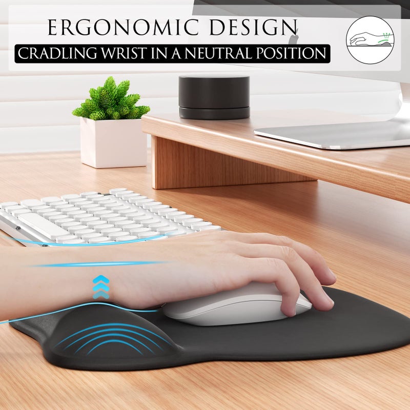 MROCO Ergonomic Mouse Pad with Gel Wrist Support, Comfortable Mousepad with Smooth Wrist Rest Surface and Non-Slip PU Base for Pain Relief, Computer, Laptop, Office & Home, 9.4 x 8.1 in, Black Color - Image 3