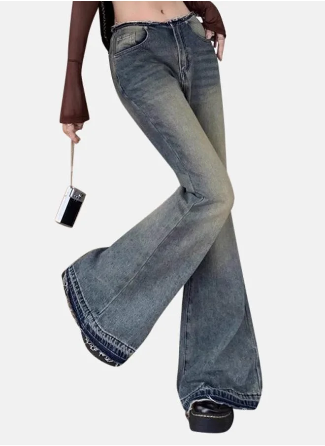 يونيكي Blue Relaxed Fit Heavy Fade Bootcut Jeans