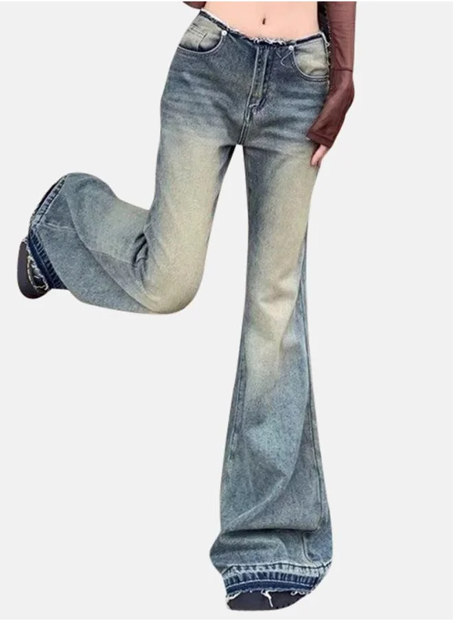 يونيكي Blue Relaxed Fit Heavy Fade Bootcut Jeans