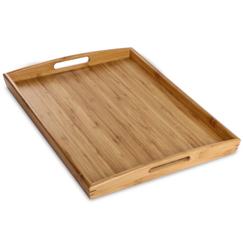 JoyGrace Bamboo Serving Tray with Handles Dinner Food Tray for Bed Breakfast Eating and Serving for Coffee Table Ottoman TV Decorative Wood Large Charcuterie Platter 168 x 125 inch 1 Pack