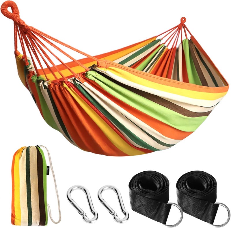 Anyoo Cotton Hammock Portable Camping Hammocks for Hanging Sturdy Garden Comfortable Fabric Hammock with Tree Straps Up to 660lbs with Travel Bag for Camping Outdoor/Indoor Patio Backyard - Image 1