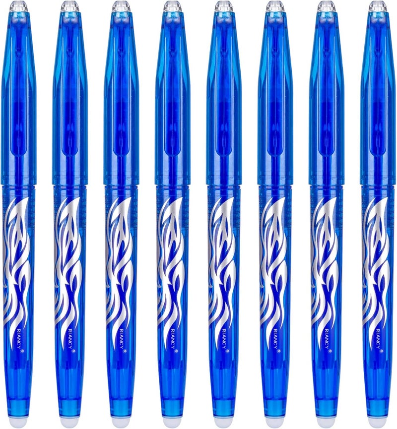 RIANCY Blue Erasable Gel Pens Fine Point Pen Erasable Gel Ink Pen 0.5mm, Rolling Ball Pens with Eraser,Blue Erasable Pens for Adults Kids Students School Office Stationary Supplies Gifts 8PCS - Image 1