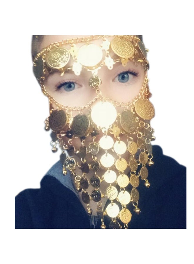 Belly Dance Face Veil with Gold Coins and Bells, Adjustable Chain, Gold-Tone Costume Accessory - Image 5
