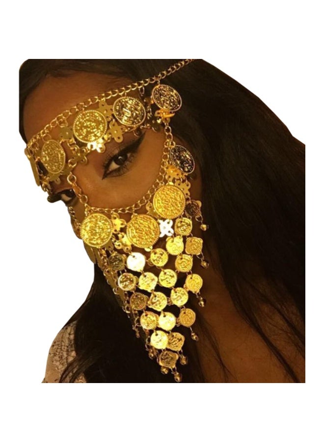 Belly Dance Face Veil with Gold Coins and Bells, Adjustable Chain, Gold-Tone Costume Accessory - Image 4