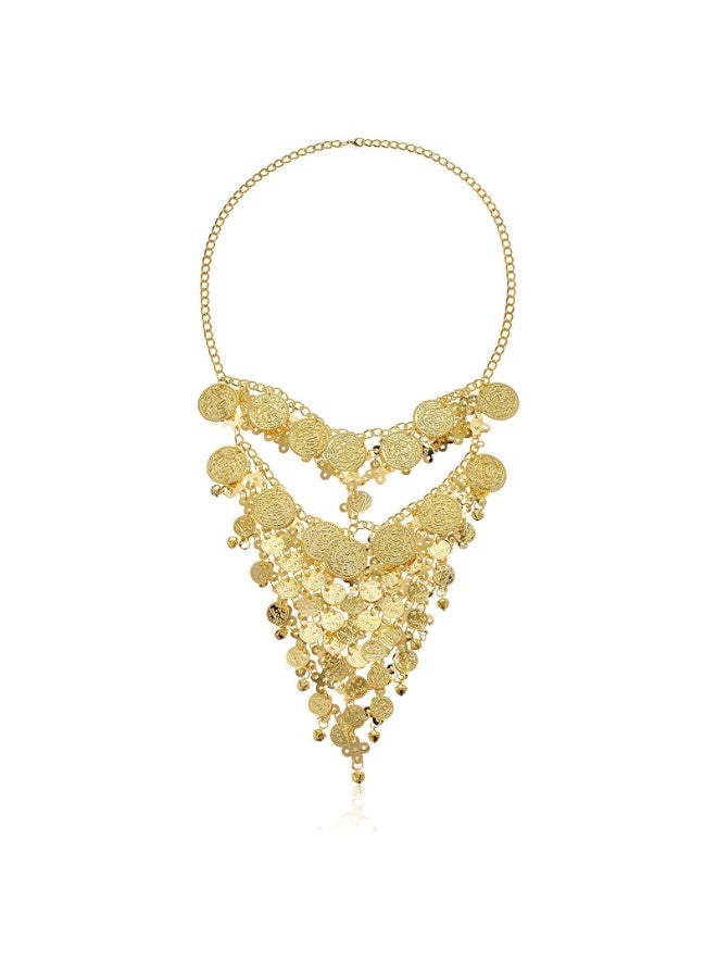 Belly Dance Face Veil with Gold Coins and Bells, Adjustable Chain, Gold-Tone Costume Accessory - Image 2