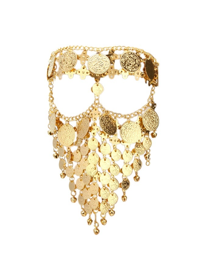 Belly Dance Face Veil with Gold Coins and Bells, Adjustable Chain, Gold-Tone Costume Accessory - Image 1