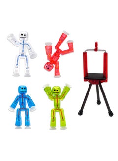 Stikbots, Set Of 4 Clear Stikbot Poseable Action Figures And Mobile Phone Tripod, Stop Motion Animation Toys, Great For Kids Ages 4 And Up