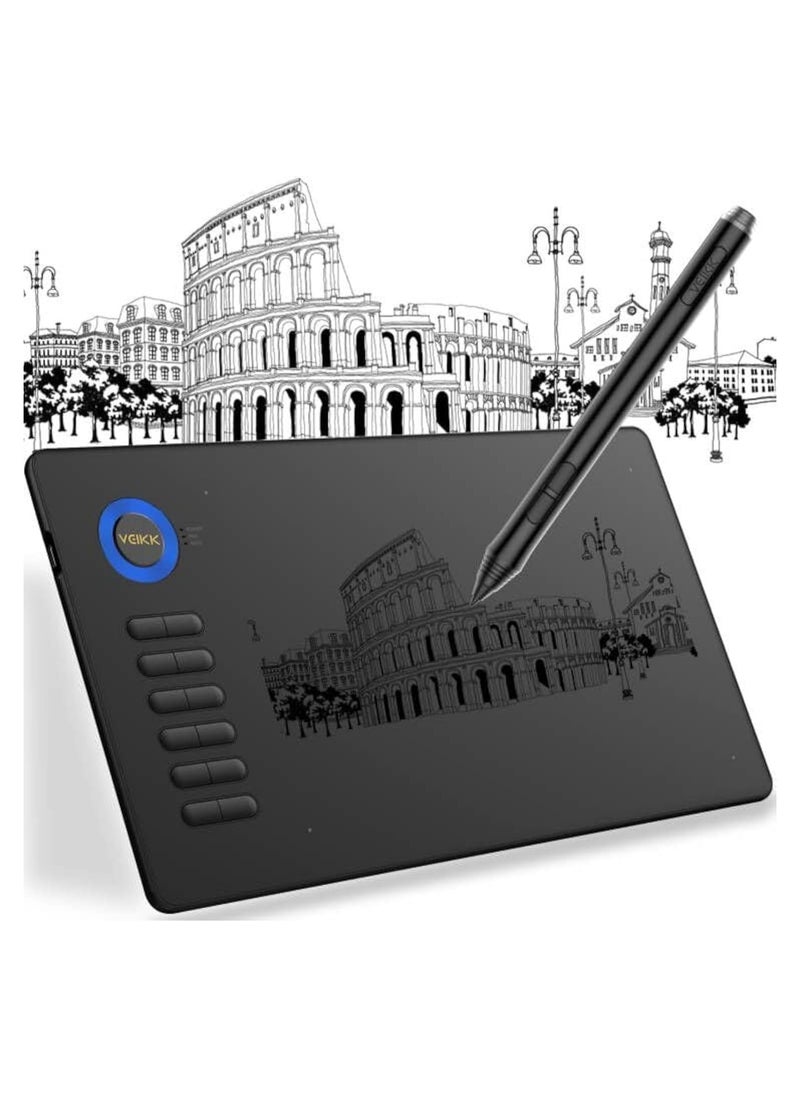 Veikk - A15 10x6" Graphic Drawing Tablet with Battery-Free Stylus, 8192 Pressure Levels, 12 Customizable Shortcut Keys, Tilt Support - Image 1