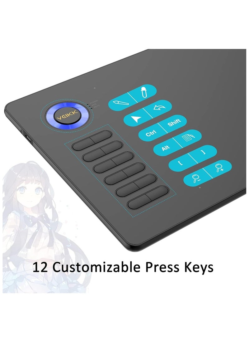 Veikk - A15 10x6" Graphic Drawing Tablet with Battery-Free Stylus, 8192 Pressure Levels, 12 Customizable Shortcut Keys, Tilt Support - Image 1