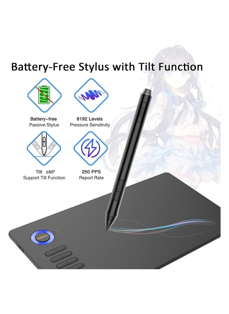 Veikk - A15 10x6" Graphic Drawing Tablet with Battery-Free Stylus, 8192 Pressure Levels, 12 Customizable Shortcut Keys, Tilt Support - Image 1