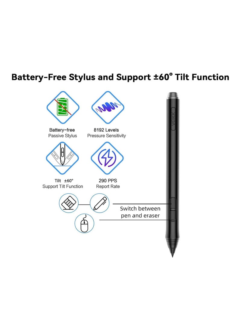 Veikk - A15 10x6" Graphic Drawing Tablet with Battery-Free Stylus, 8192 Pressure Levels, 12 Customizable Shortcut Keys, Tilt Support - Image 1