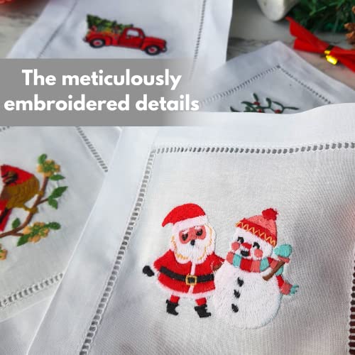 HCRAFT Embroidered White Cocktail Napkins Set of 6 Cloth Napkin Coasters for Christmas Parties Ladder Hemstitch - Image 3