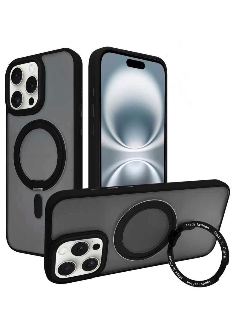 امبريلا ايفون 15 pro  max  غطاء MagSafe مع حامل مغناطيسي غير مرئي، 【حماية ضد الصدمات بمعايير عسكرية】غطاء هاتف خلفي غير لامع مع حامل مغناطيسي لجهاز أيفون 15  برو ماكس اسود - Image 1