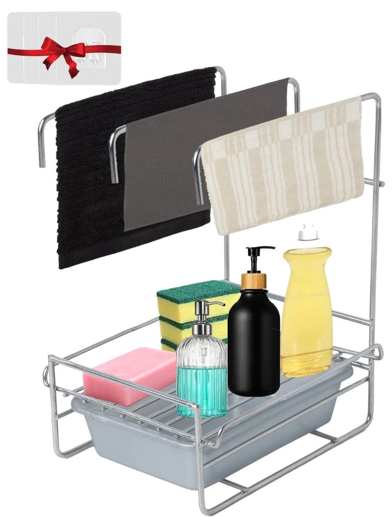 YUMUN Premium Stainless Steel Countertop Sink Organizer with Drip Tray Adhesive Sticker The Perfect Kitchen Sink Rack Washbasin Organizer for a Tidy Efficient Home - Image 1