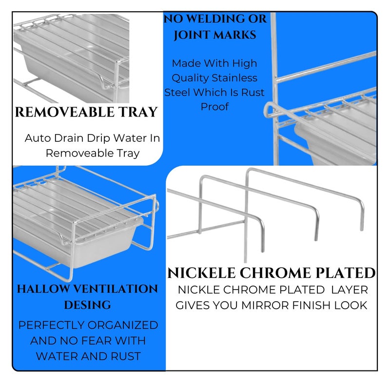 YUMUN Premium Stainless Steel Countertop Sink Organizer with Drip Tray Adhesive Sticker The Perfect Kitchen Sink Rack Washbasin Organizer for a Tidy Efficient Home - Image 4