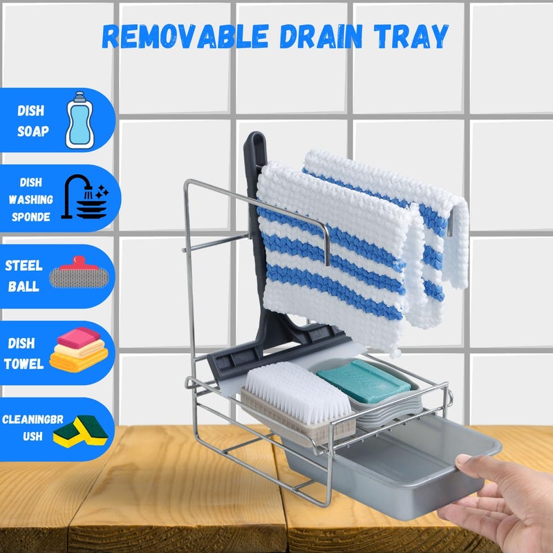 YUMUN Premium Stainless Steel Countertop Sink Organizer with Drip Tray Adhesive Sticker The Perfect Kitchen Sink Rack Washbasin Organizer for a Tidy Efficient Home - Image 3
