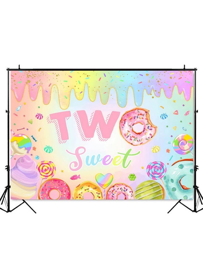 Mocsicka Donut Two Sweet Birthday Backdrop Sweet Candy Second Birthday Party Decorations Background Cake Table Banner Happy 2Nd Birthday Party Supplies (7X5Ft (82X60 Inch))  - Image 3