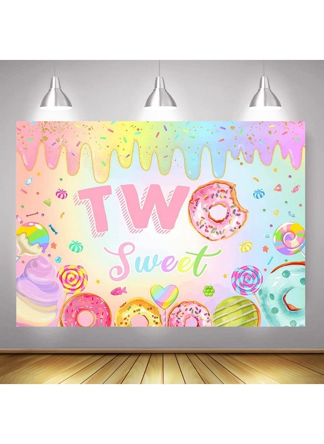Mocsicka Donut Two Sweet Birthday Backdrop Sweet Candy Second Birthday Party Decorations Background Cake Table Banner Happy 2Nd Birthday Party Supplies (7X5Ft (82X60 Inch))  - Image 5