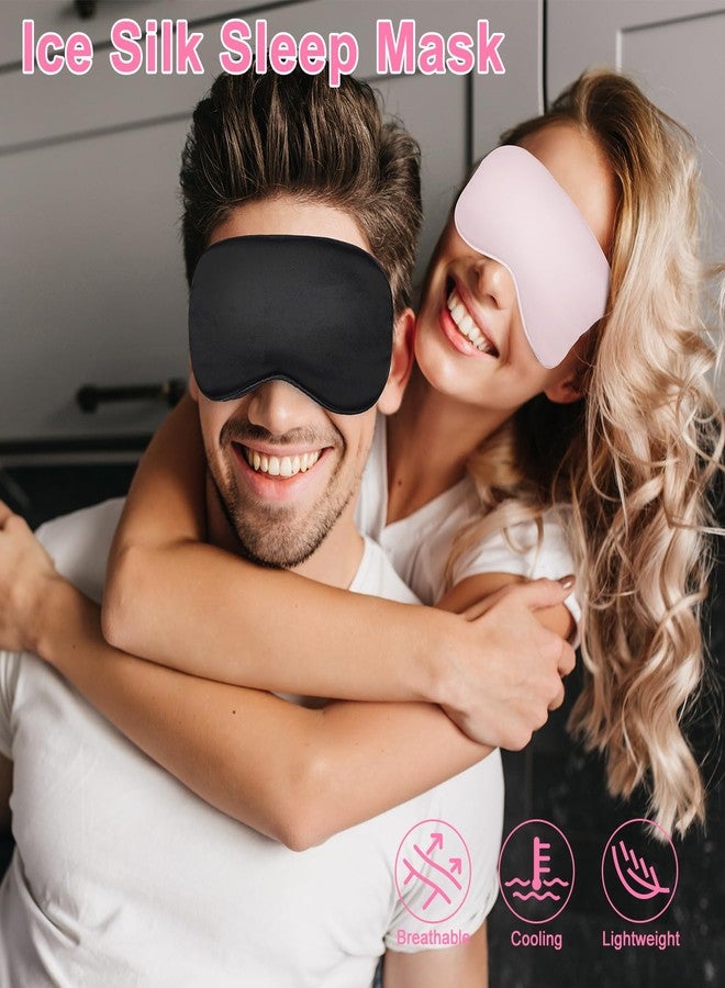 Cavoilu قناع نوم كافويلو مع قناع جل تبريد للعين، عبوتان من أقنعة العين الدافئة للنوم، قناع نوم قابل لإعادة الاستخدام من الحرير الجليدي المعتم للسفر والمنزل والمكتب واليوغا، هدية مثالية (أسود + وردي) - Image 2