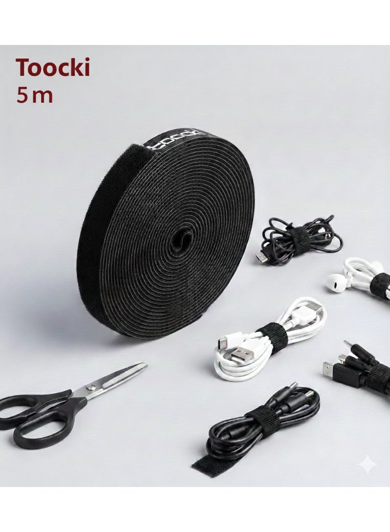 toocki Cable Organizer Velcro Tape 5 Meters Hook and Loop Fasteners for Wire Management Cable Wire Organizer Tape Adhesive Strap for Home Office Daily Use - Image 1