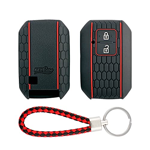 keyzone Keycare Silicone Key Cover and Keychain Compatible for Suzuki Victoris, e Vitara, Fronx, jimny, Grand Vitara, Ertiga, Brezza, XL6, Swift, Dzire,Ignis 2 Button Smart Key (KCMini Red/Black) - Image 1