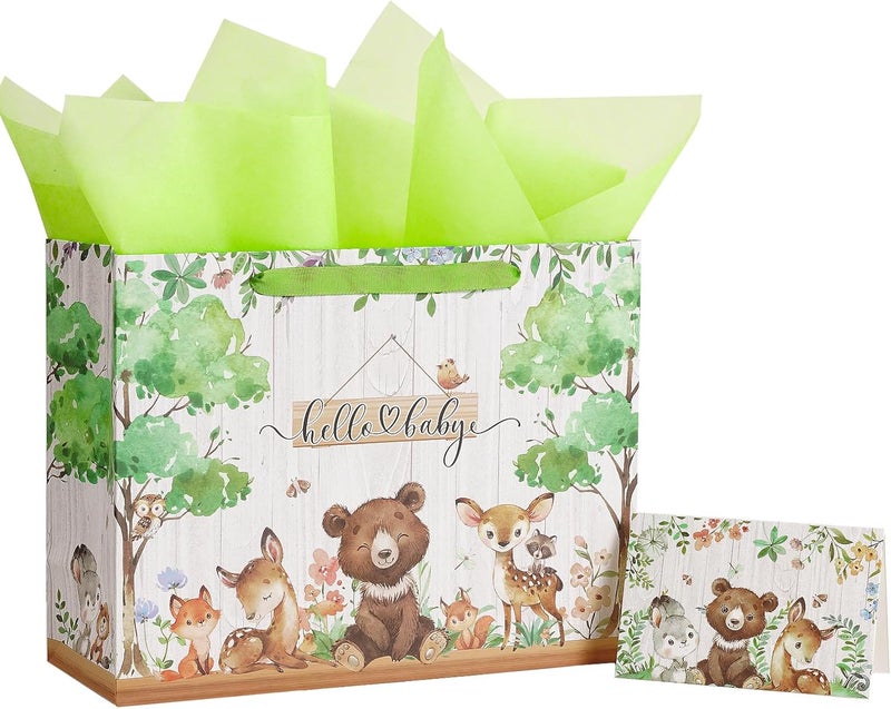 Hello Baby Gift Bag for Newborns with Woodland Animal Design - Image 1