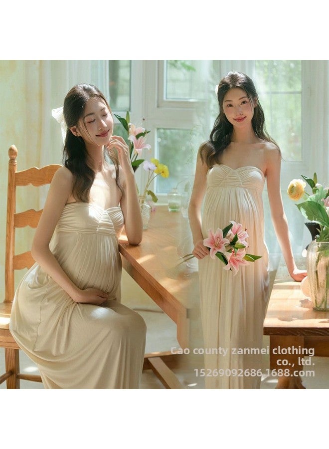 New Photo Studio Maternity Photo Clothing Fresh French Sweet Style Strapless Skirt Pregnant Mommy Belly Photo 