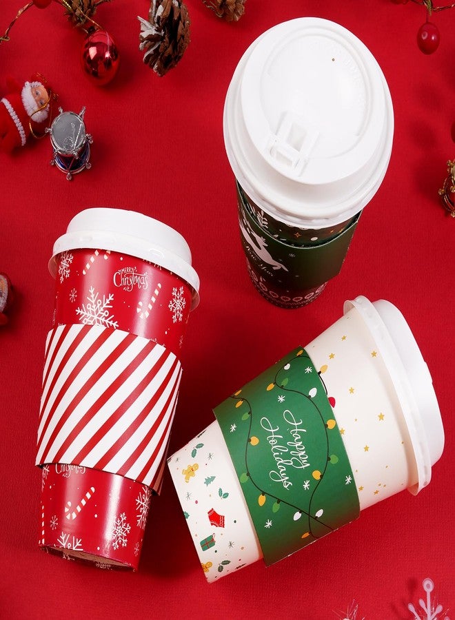 Bapmnicc 50 Pack Christmas Disposable Coffee Cups with Lids & Sleeves, To Go Coffee Cups 16 oz, Holiday Paper Cups for Hot Cocoa, Hot Chocolate, Drinks Supplies, Xmas Dinner Party - Image 2