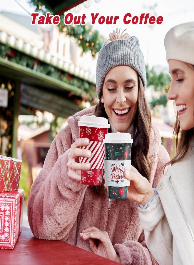 Bapmnicc 50 Pack Christmas Disposable Coffee Cups with Lids & Sleeves, To Go Coffee Cups 16 oz, Holiday Paper Cups for Hot Cocoa, Hot Chocolate, Drinks Supplies, Xmas Dinner Party - Image 4