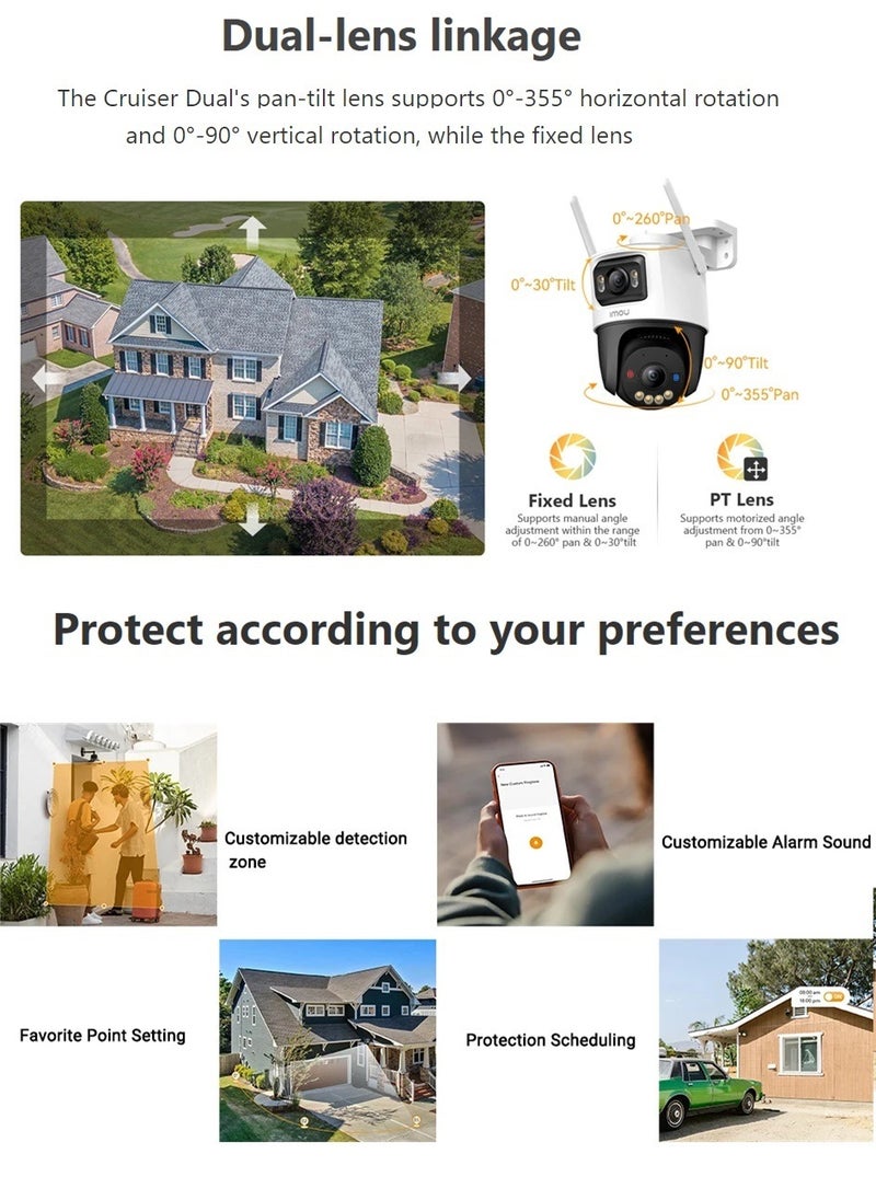 IMOU - Cruiser Dual Lens 6MP 3K Outdoor WiFi Surveillance Camera, Resolution (3MP fixed lens and 3MP PT lens), Color Night Vision up to 30m, AI Person/Vehicle Detection, Automatic PT Tracking, Two-Way Audio, IP66 (IPC-S7XEN-6M0WED) - Image 1