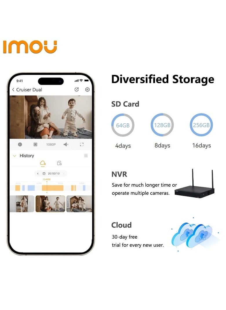 IMOU - Cruiser Dual Lens 6MP 3K Outdoor WiFi Surveillance Camera, Resolution (3MP fixed lens and 3MP PT lens), Color Night Vision up to 30m, AI Person/Vehicle Detection, Automatic PT Tracking, Two-Way Audio, IP66 (IPC-S7XEN-6M0WED) - Image 1